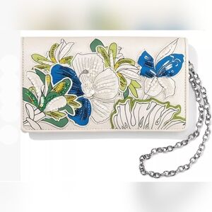 Brighton Crystal Pond Beaded White Leather Wallet/Clutch/Crossbody